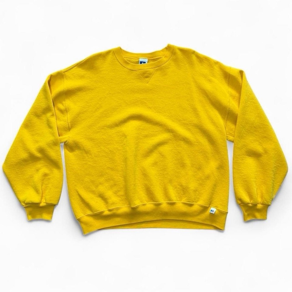 Vintage 90s Mustard Yellow Russell Athletic Pullover Crewneck Sweater L 25x25"